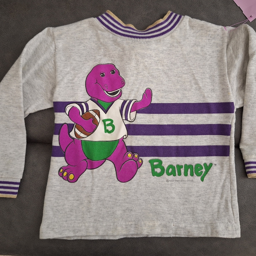 1993 Barneys New York Kids Long Sleeve Shirt - Gray with Purple and Green